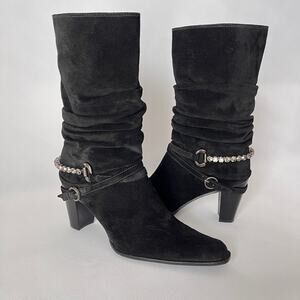 Stuart Weitzman Slouch Crystal Buckle Boots